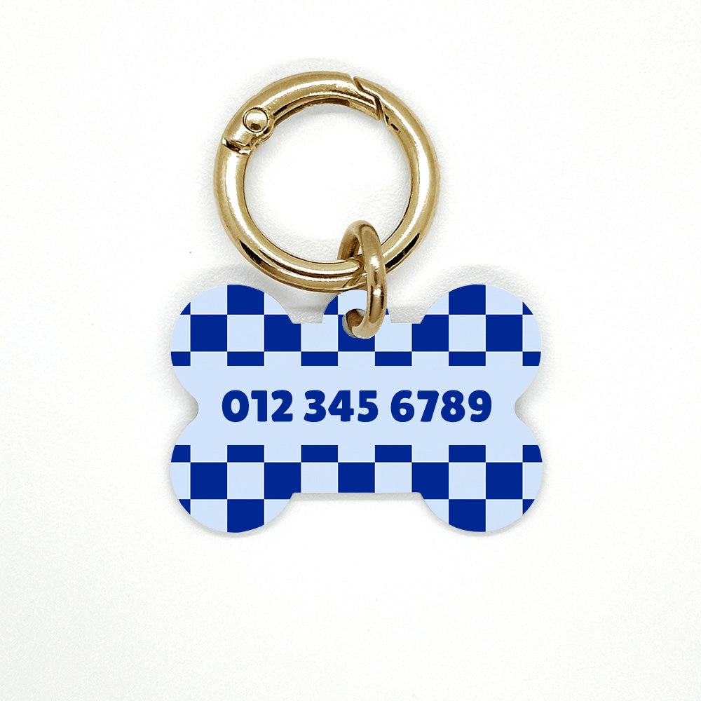 Blue Checkered Pet ID Tag