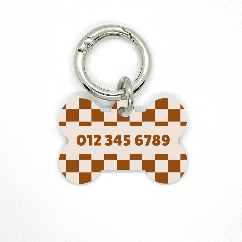 Brown Checkered Pet ID Tag - DogMe