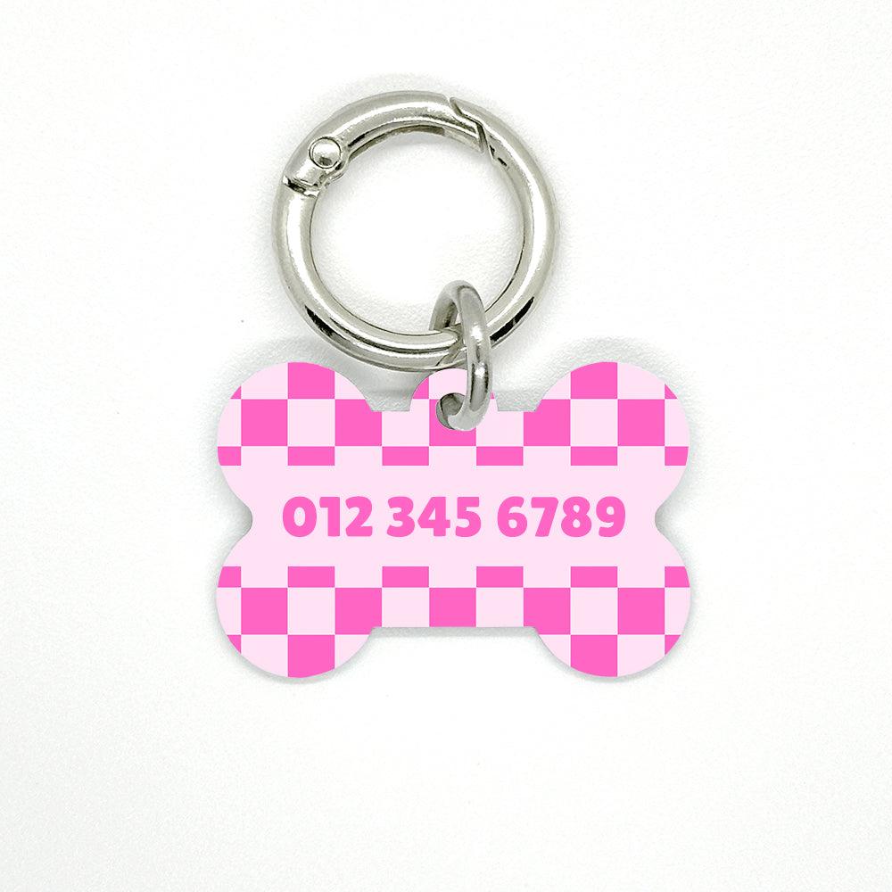 Pink Checkered Pet ID Tag - DogMe