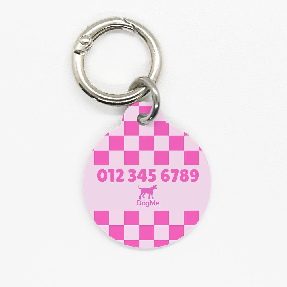 Pink Checkered Pet ID Tag - DogMe