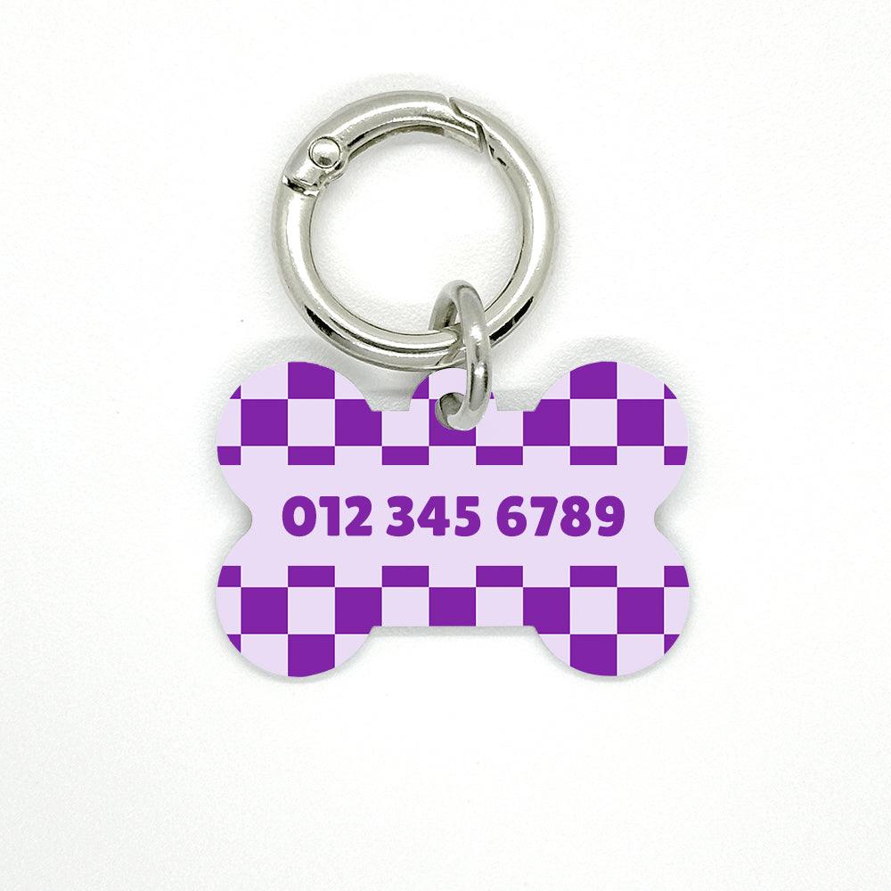 Purple Checkered Pet ID Tag - DogMe