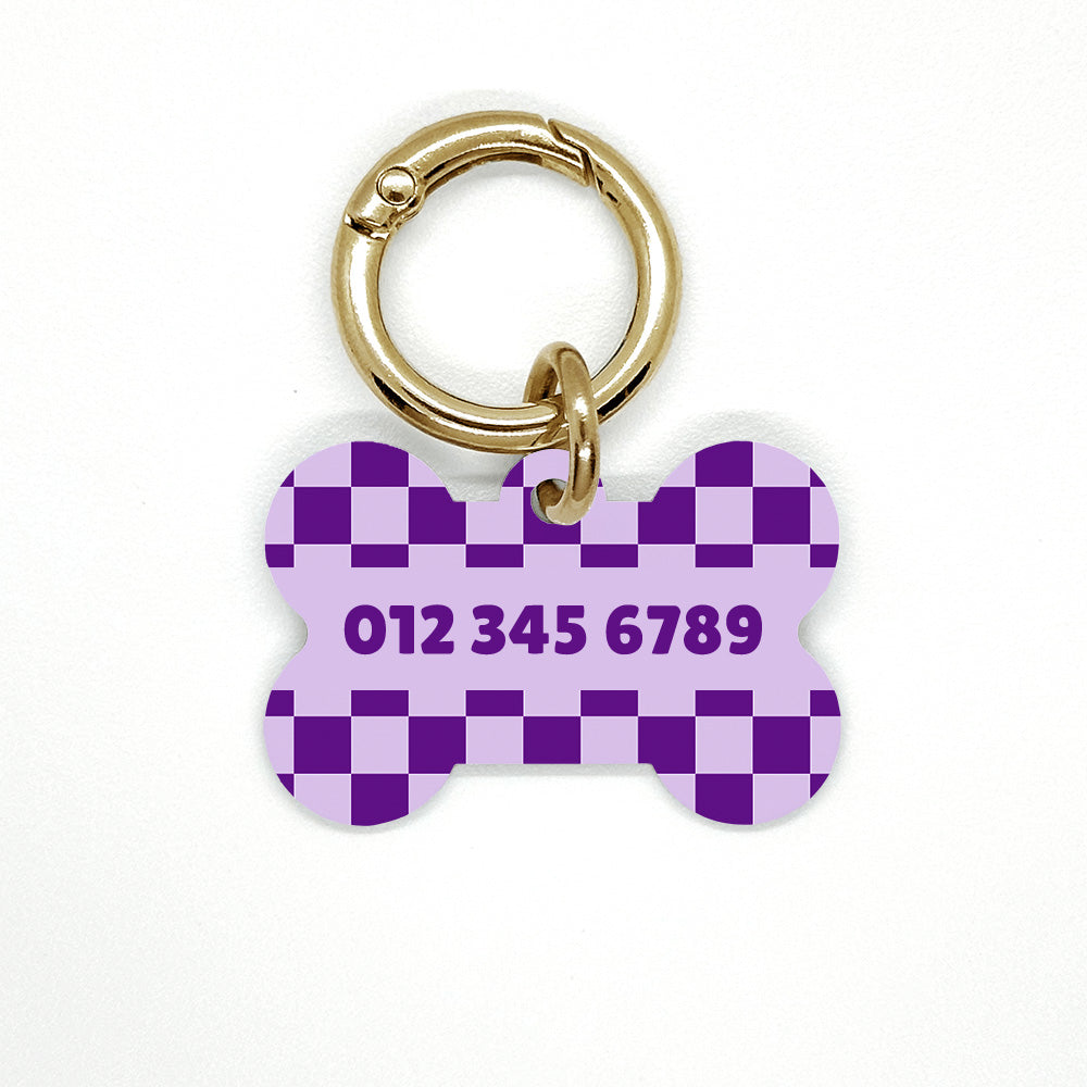 Purple Checkered Pet ID Tag