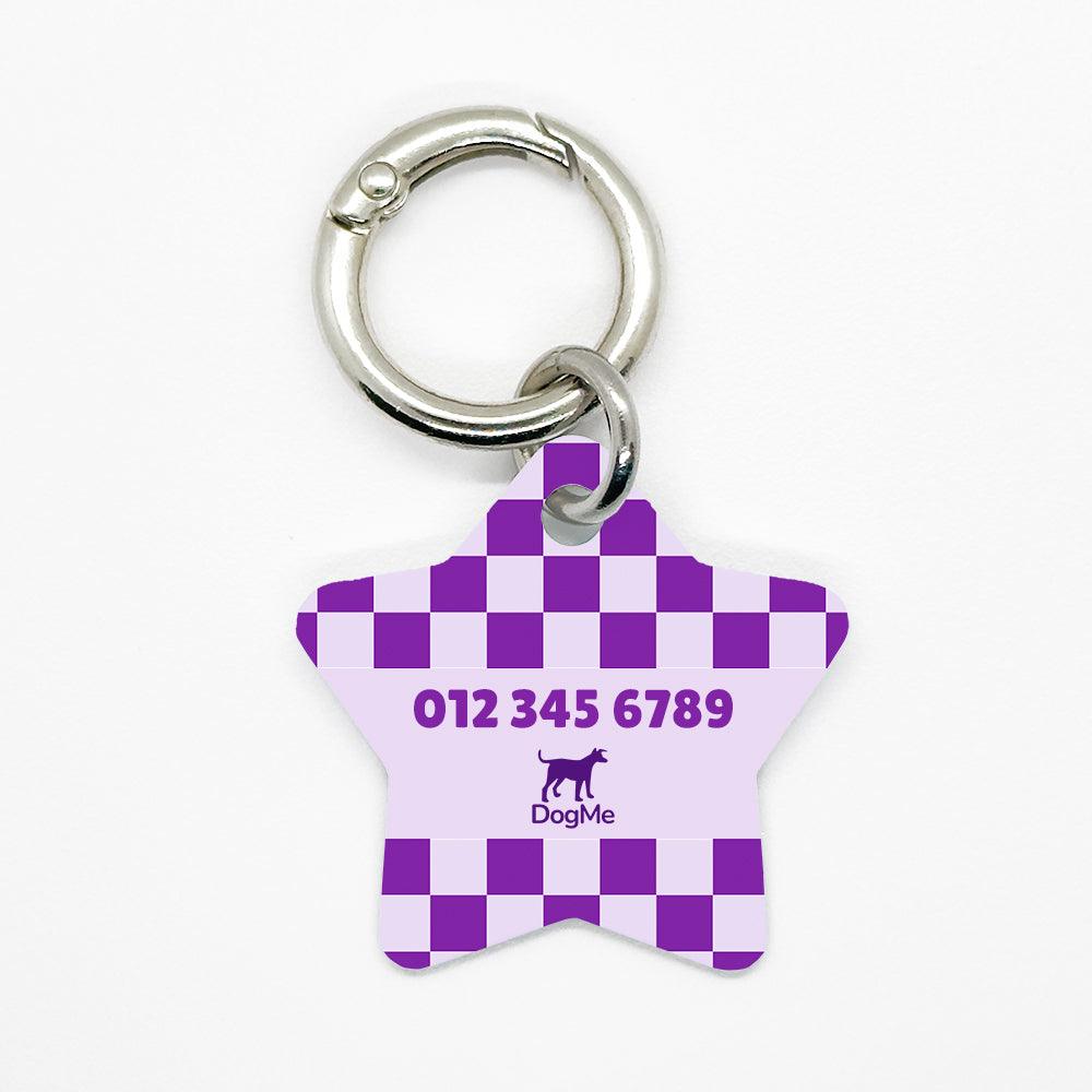 Purple Checkered Pet ID Tag - DogMe