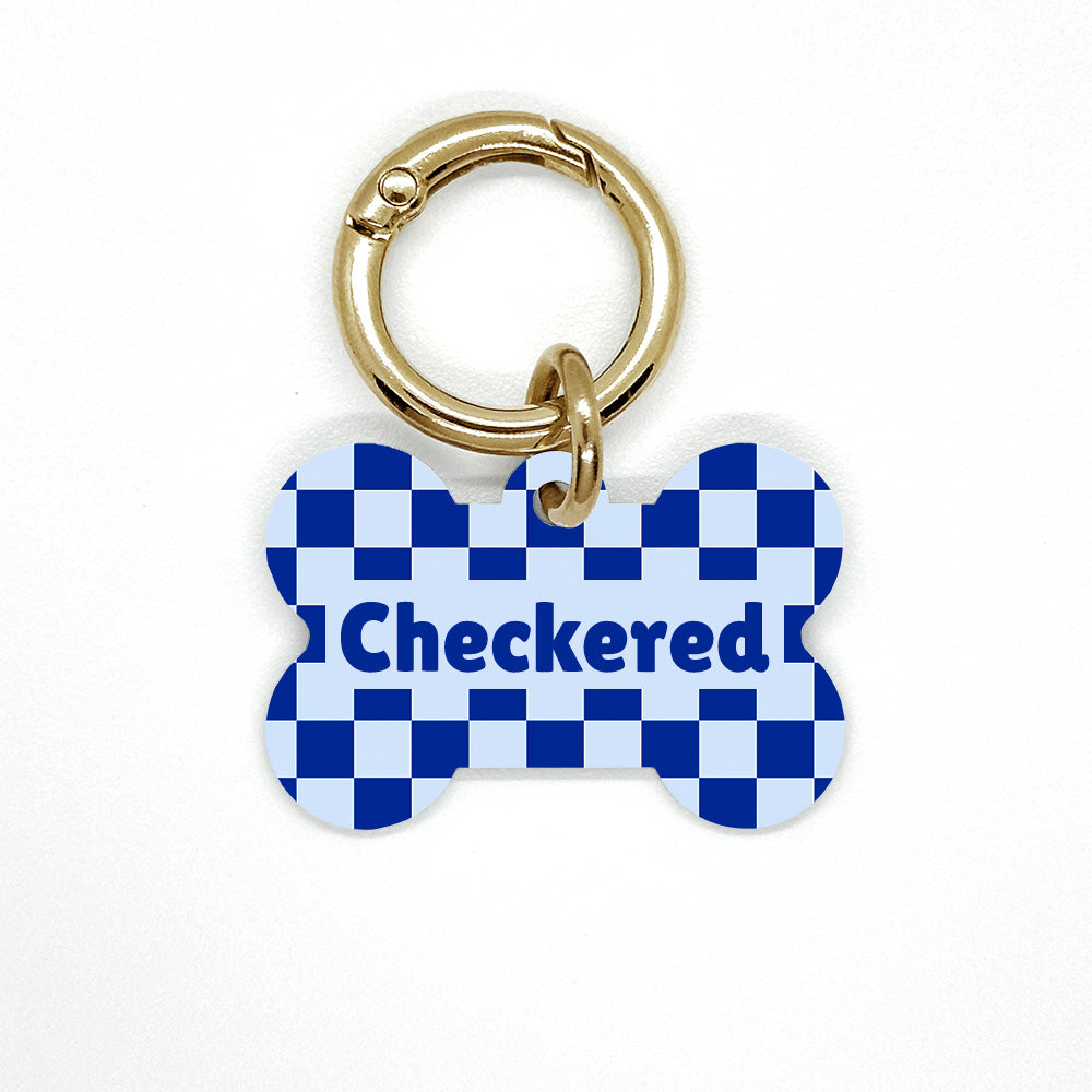 Blue Checkered Pet ID Tag