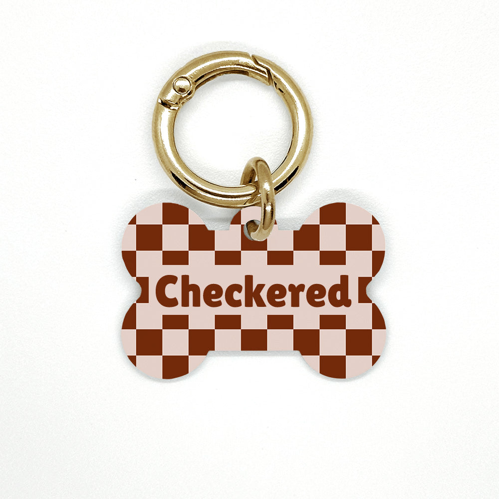Brown Checkered Pet ID Tag