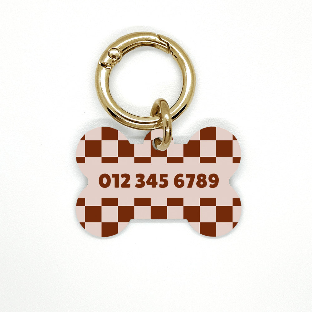 Brown Checkered Pet ID Tag