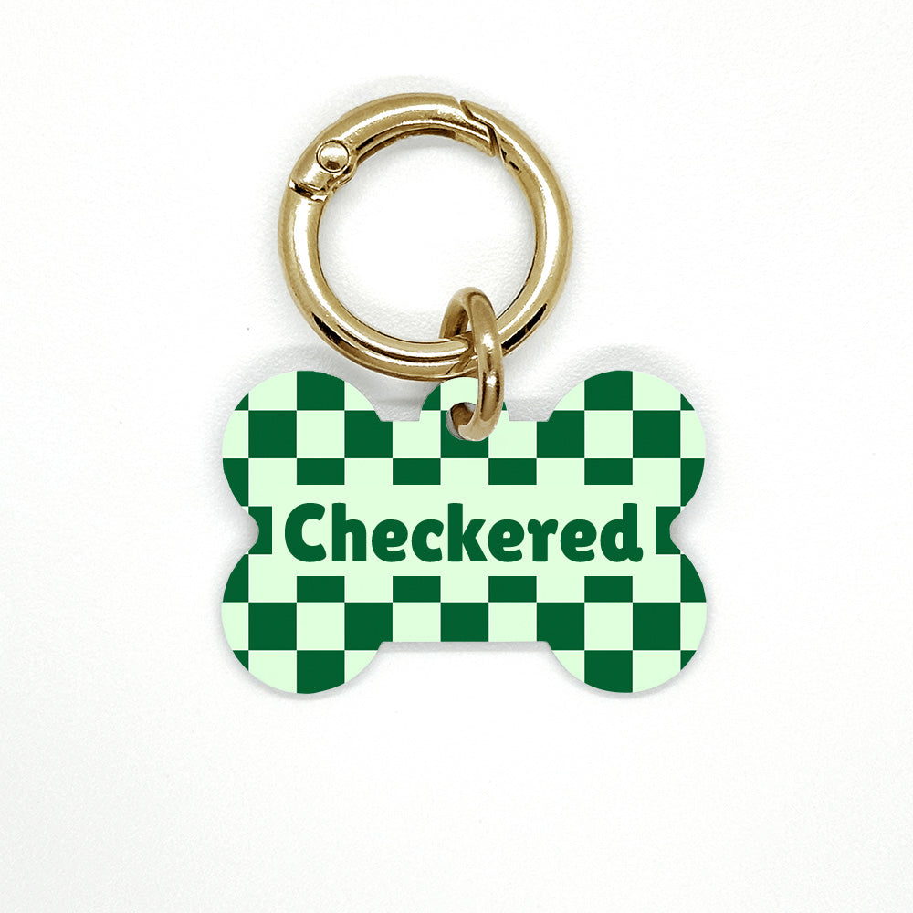 Green Checkered Pet ID Tag