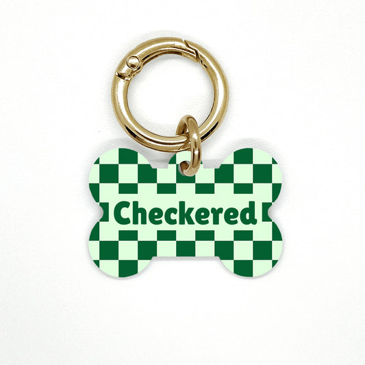 Green Checkered Pet ID Tag