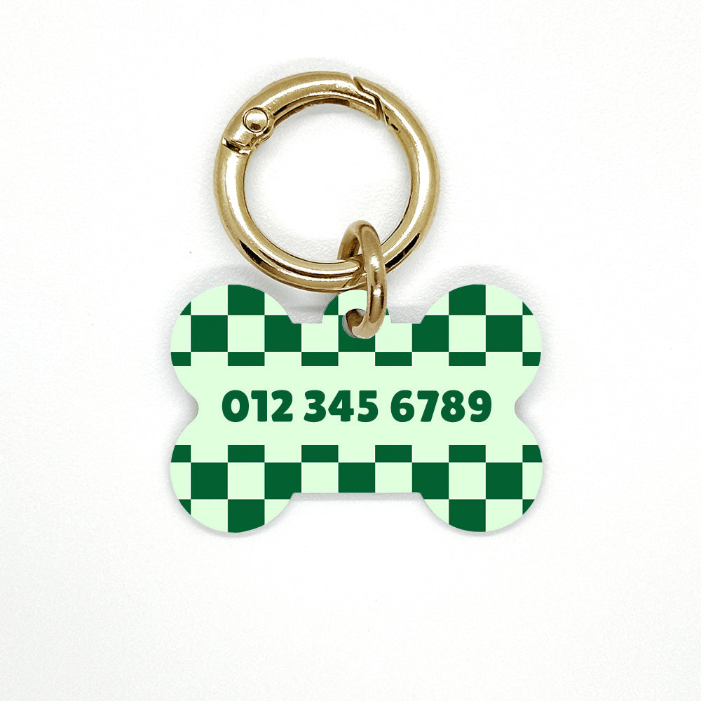 Green Checkered Pet ID Tag