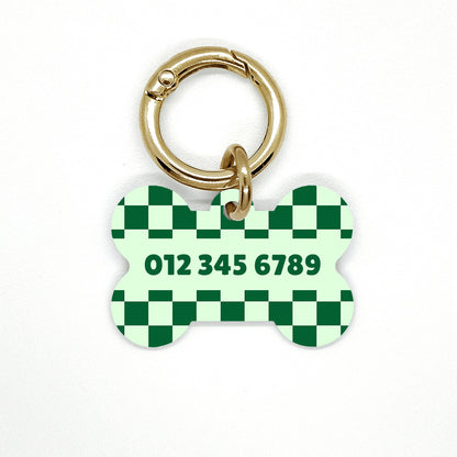 Green Checkered Pet ID Tag