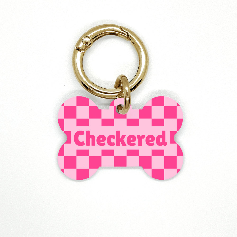 Pink Checkered Pet ID Tag