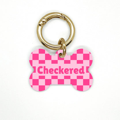 Pink Checkered Pet ID Tag