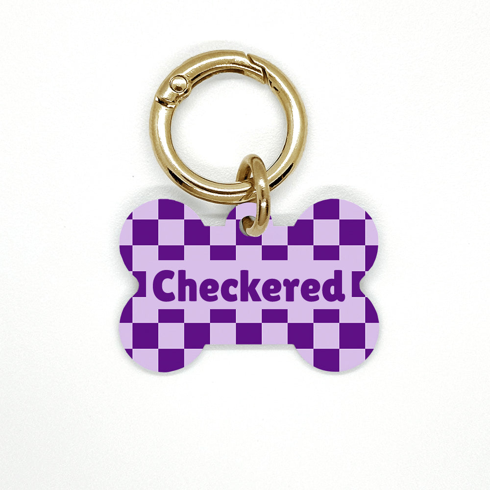 Purple Checkered Pet ID Tag