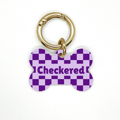 Purple Checkered Pet ID Tag